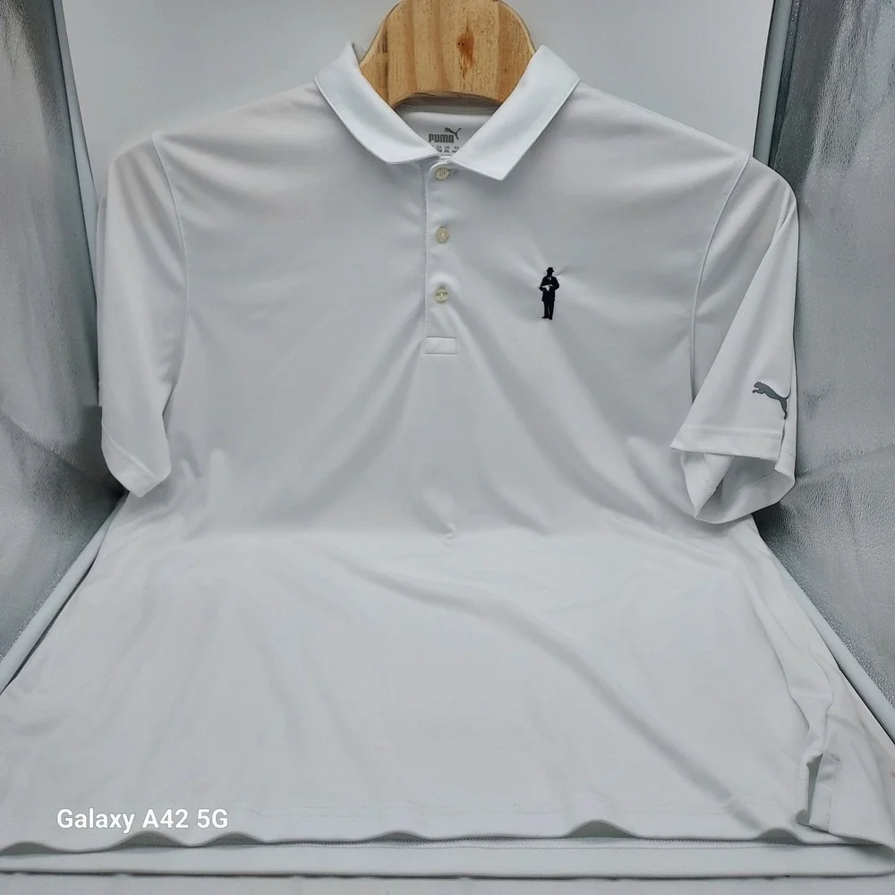 Puma Mens‎ Golf Polo Shirt White Short Sleeve Man in Hat Logo XXL 598799-02